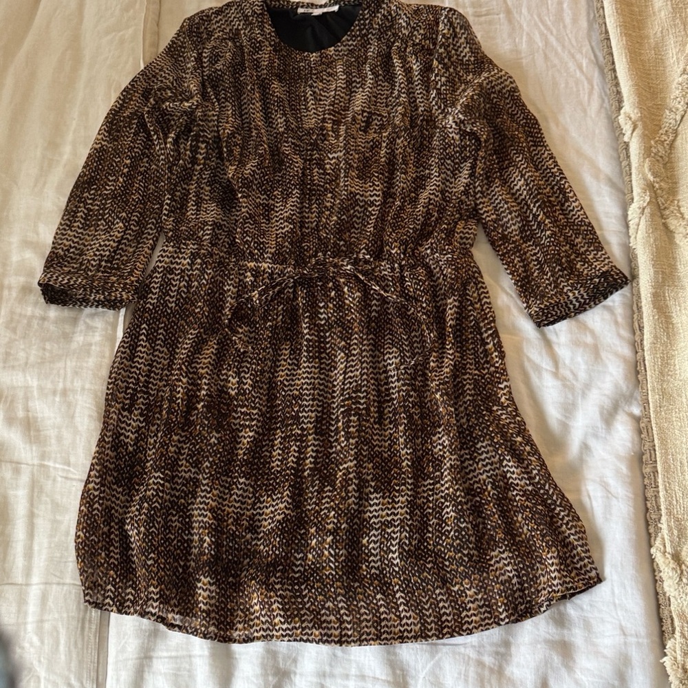 DR2 Brown Abstract‎ Print Tie Waist Dress Size Large